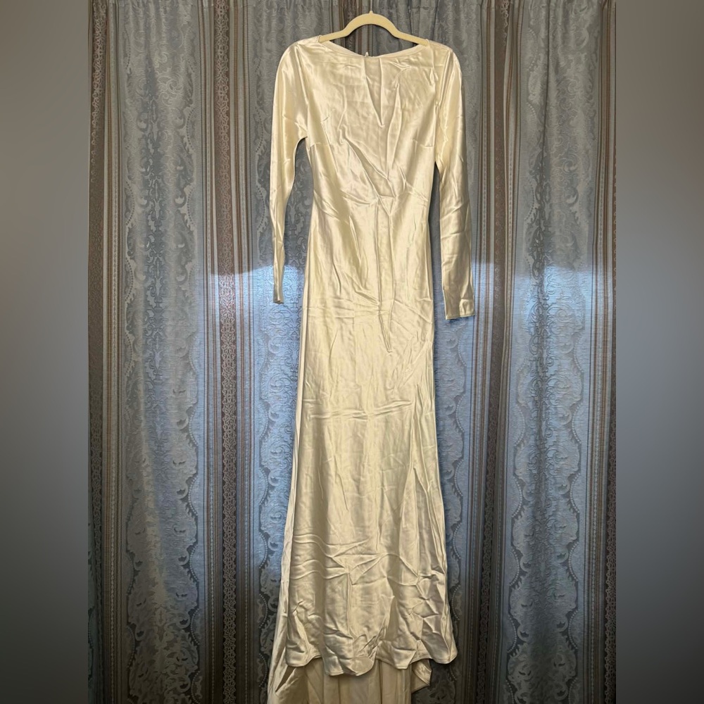 Reformation Adwen Silk Long Sleeve Maxi Dress Wedding Gown Ivory White - Picture 3 of 6